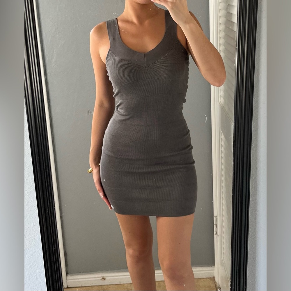 Guess Y2K gray knit bandage mini dress XS bodycon night out party Kim K style - Picture 10 of 16